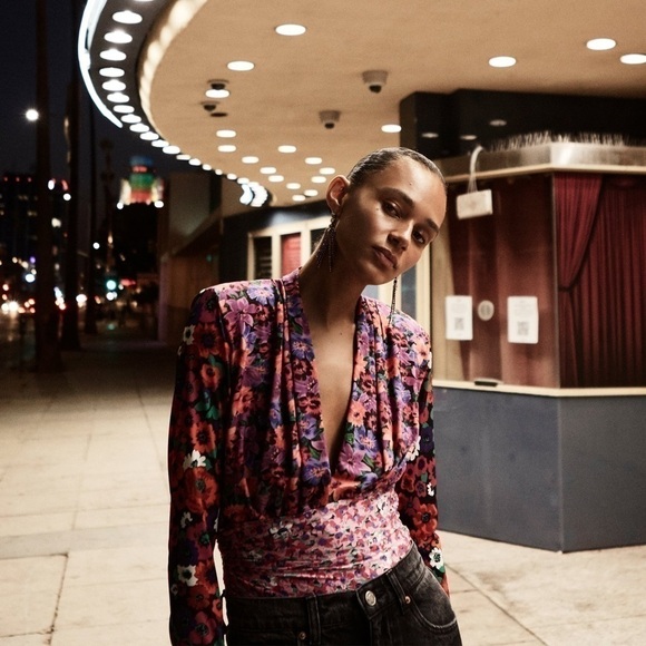 ZARA Printed Floral Shoulder Pad Top size XS - Picture 1 of 9